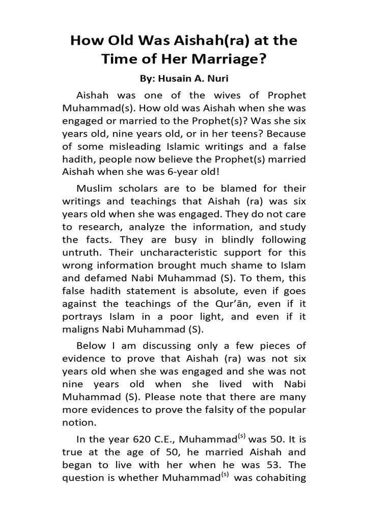 Aishah R.A - How Old Was She at The Time of Her Marriage | PDF