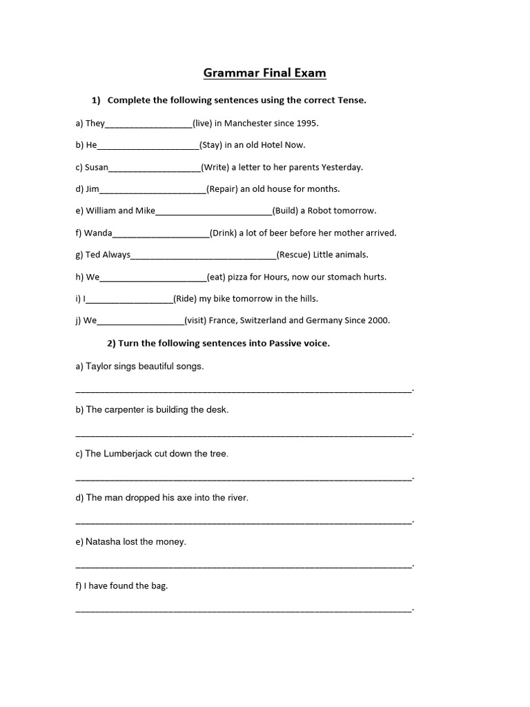 Grammar Final Exam Pdf