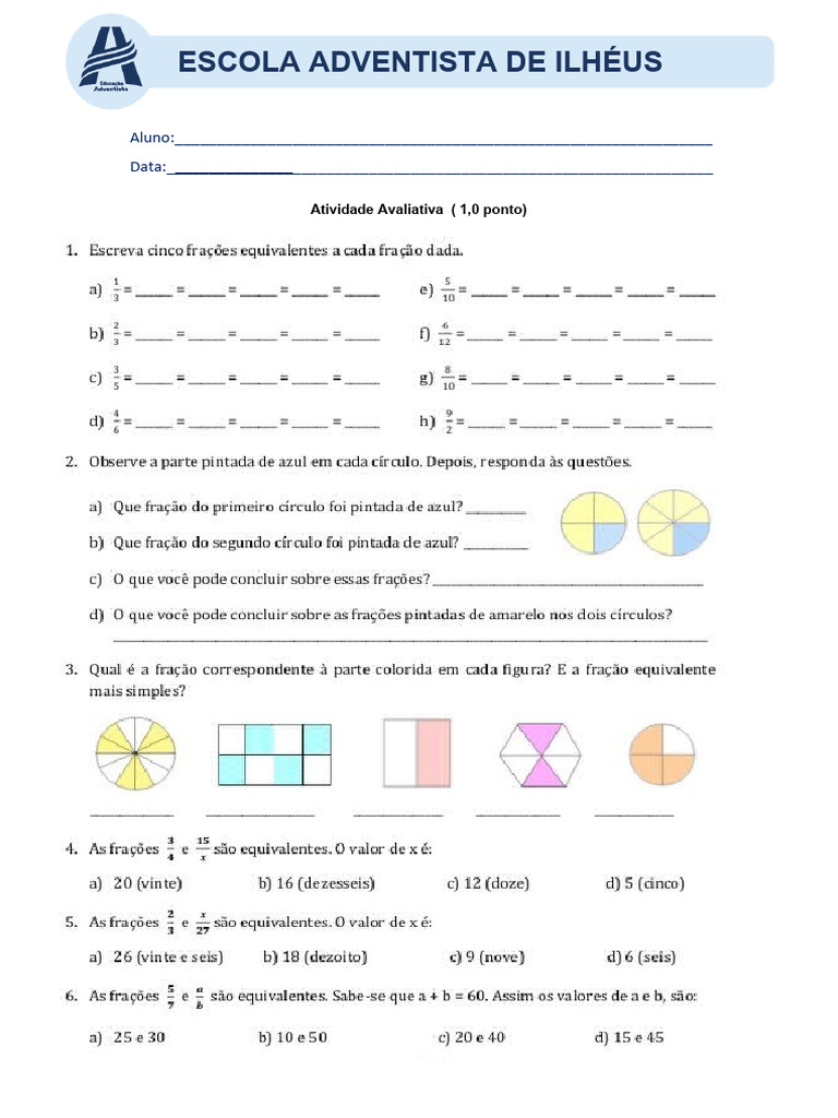 Atividade 6 Ano - Frações | PDF