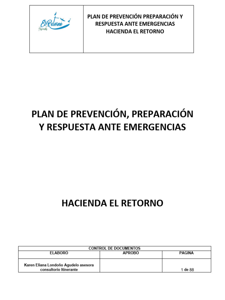 Plan de Prevencion Preparacion y Respuesta Ante Emergencias Hacienda El ...