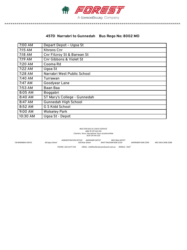 457D Narrabri To Gunnedah Bus Rego No: 8002 MO | PDF