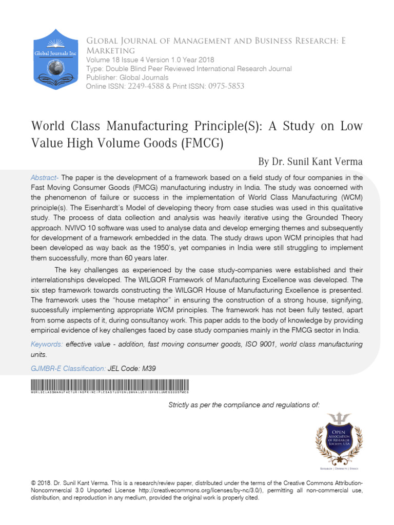 WCM Principles for FMCG Success in India | PDF | Lean Manufacturing ...