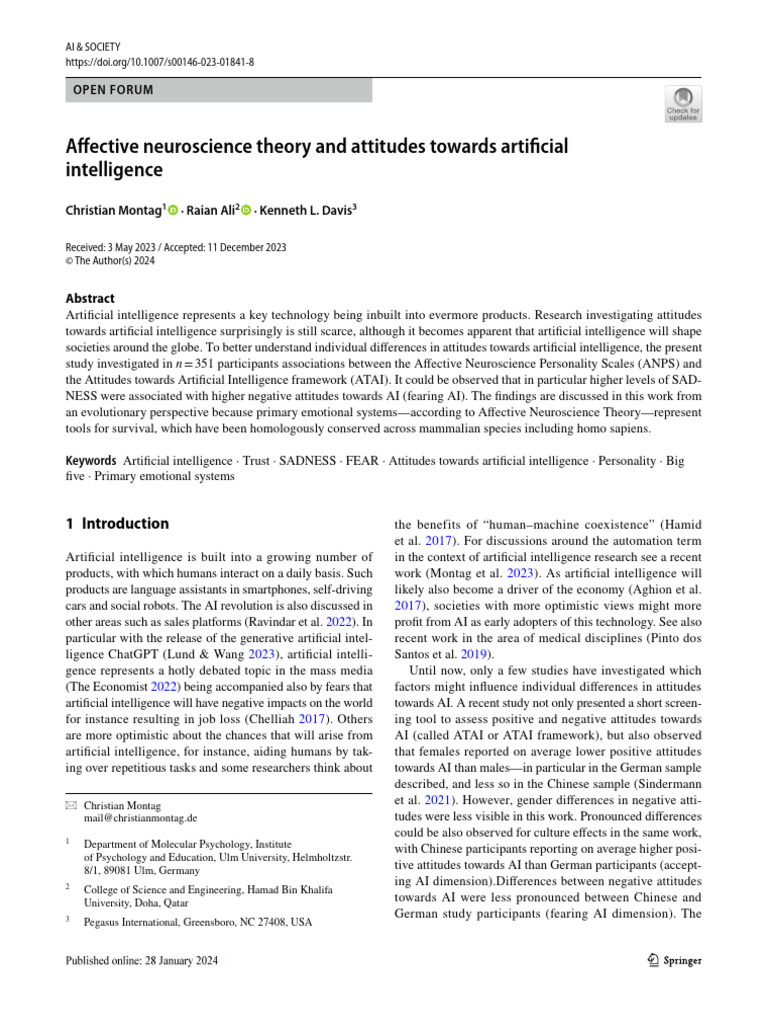 Affective Neuroscience Theory and Attitudes Toward | PDF | Artificial ...