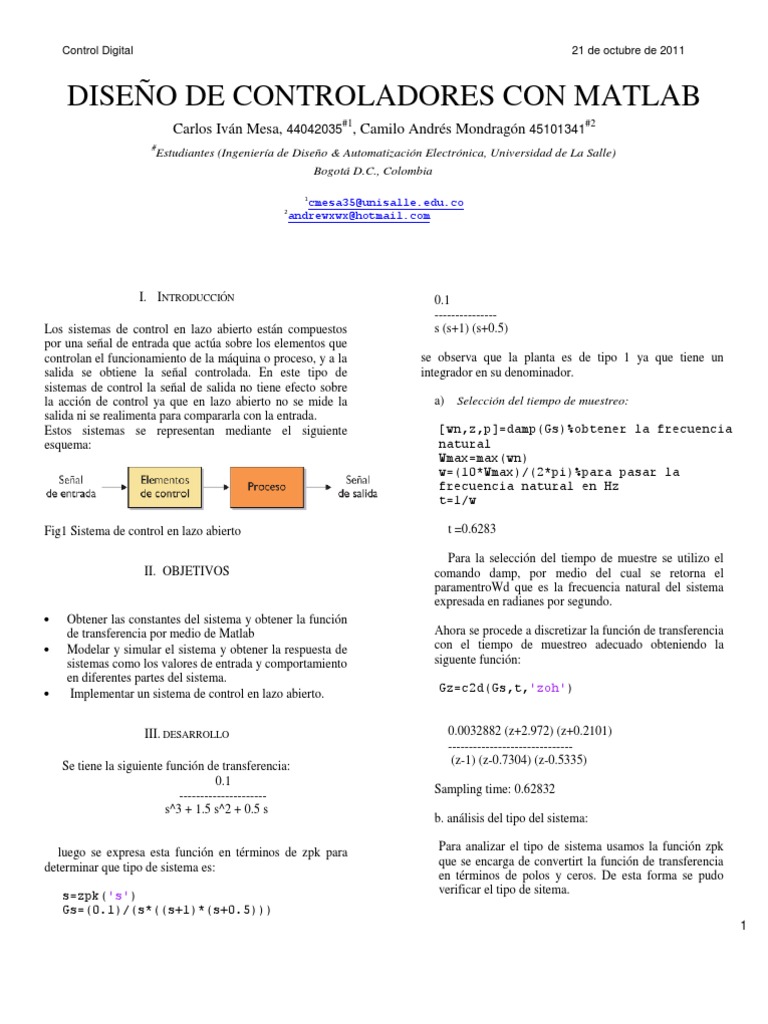 Diseño de Controladores Con Matlab | PDF | Sistema de control ...