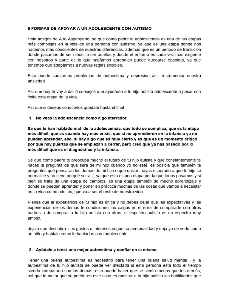 5 Formas de Apoyar A Un Adolescente Con Autismo | PDF | Espectro ...