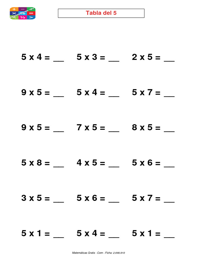 Tabla Del 5 | PDF