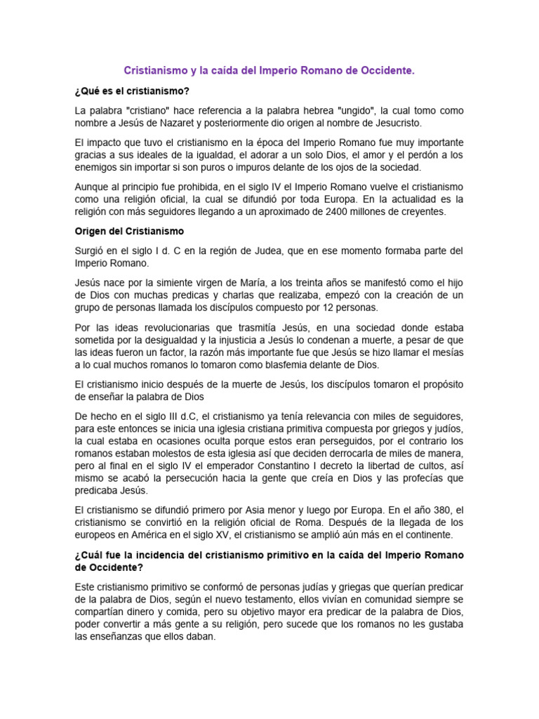 Cristianismo y La Caída Del Imperio Romano de Occidente | PDF