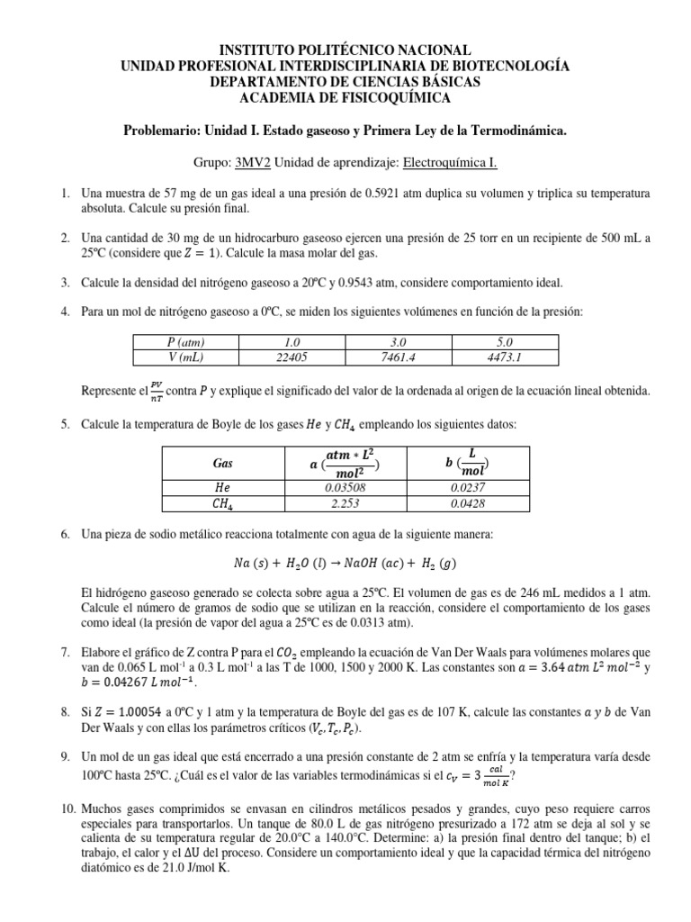 Ejercicios de Termodinámica y Gases Ideales | PDF | Gases | Temperatura