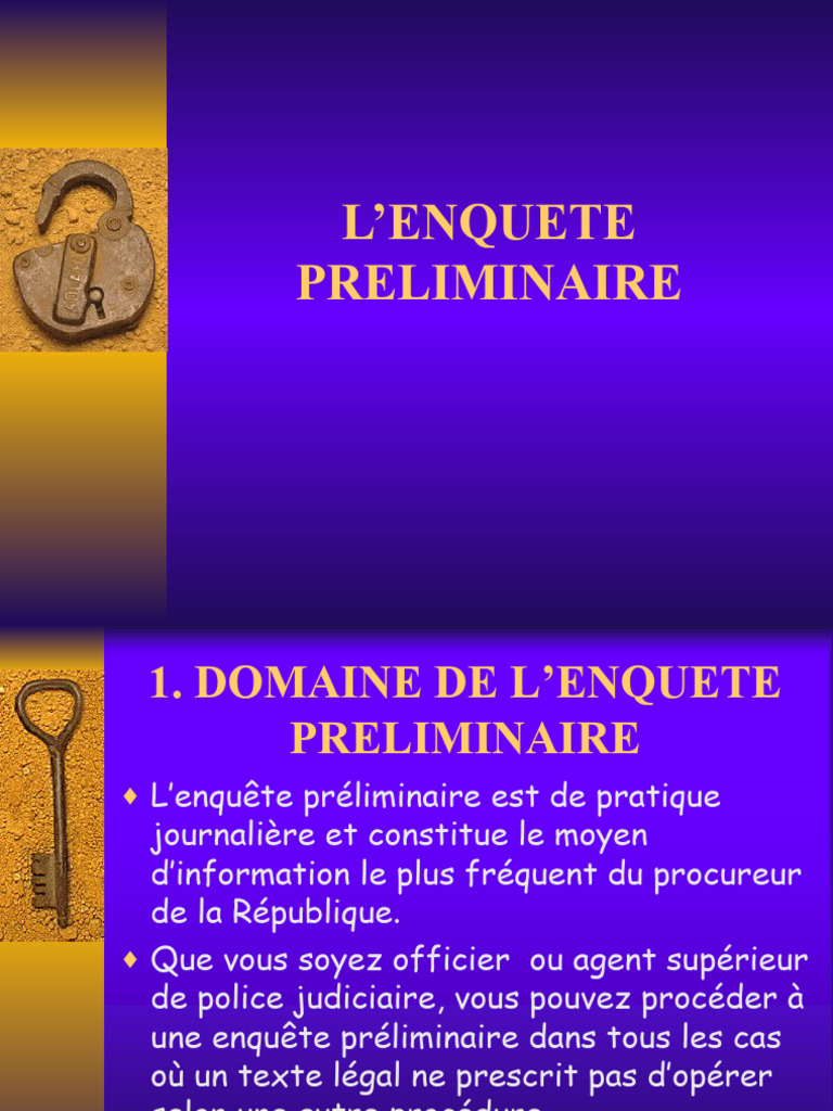 03 l’Enquete Preliminaire PDF Enquête préliminaire en procédure