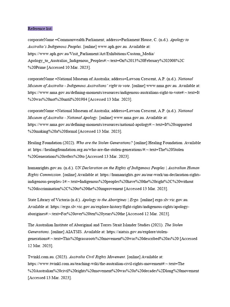 Reference List History | PDF | Indigenous Australians | Ethnic Groups