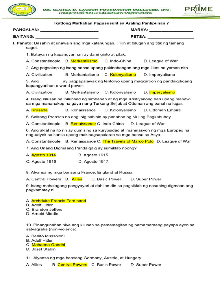 AP 7 - 3rd Quarter Examination | PDF