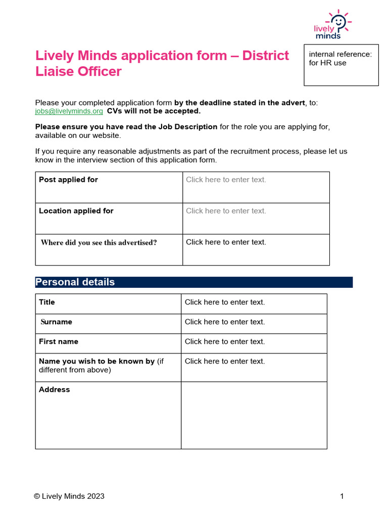 Lively Minds Application Form Guide | PDF | Experience | Recruitment