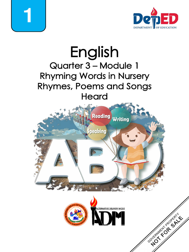 Eng1 - Q3 - Mod1 - Rhyming Words in Nursery Rhymespoems and Songs - V4 ...