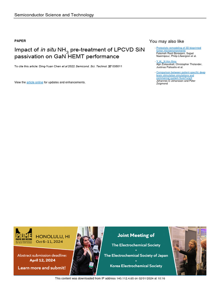 Impact of in Situ NH3 Pre-Treatment of LPCVD SiN Passivation On GaN ...