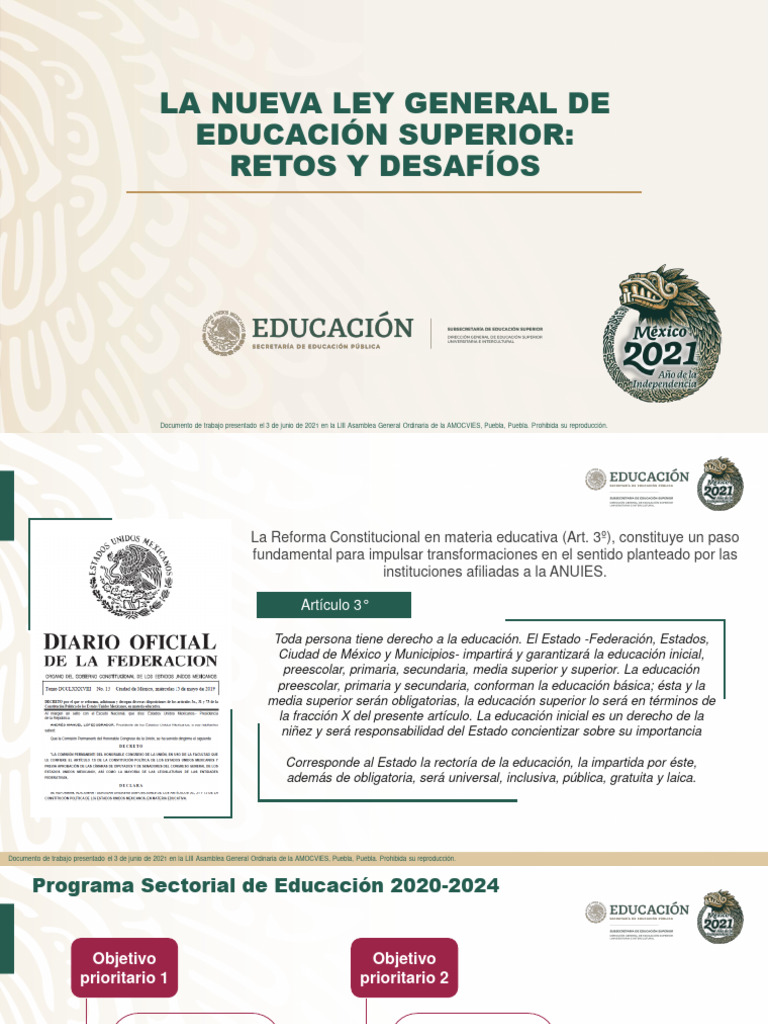 Nueva Ley General de Educación Superior-Retos y Desafíos | PDF