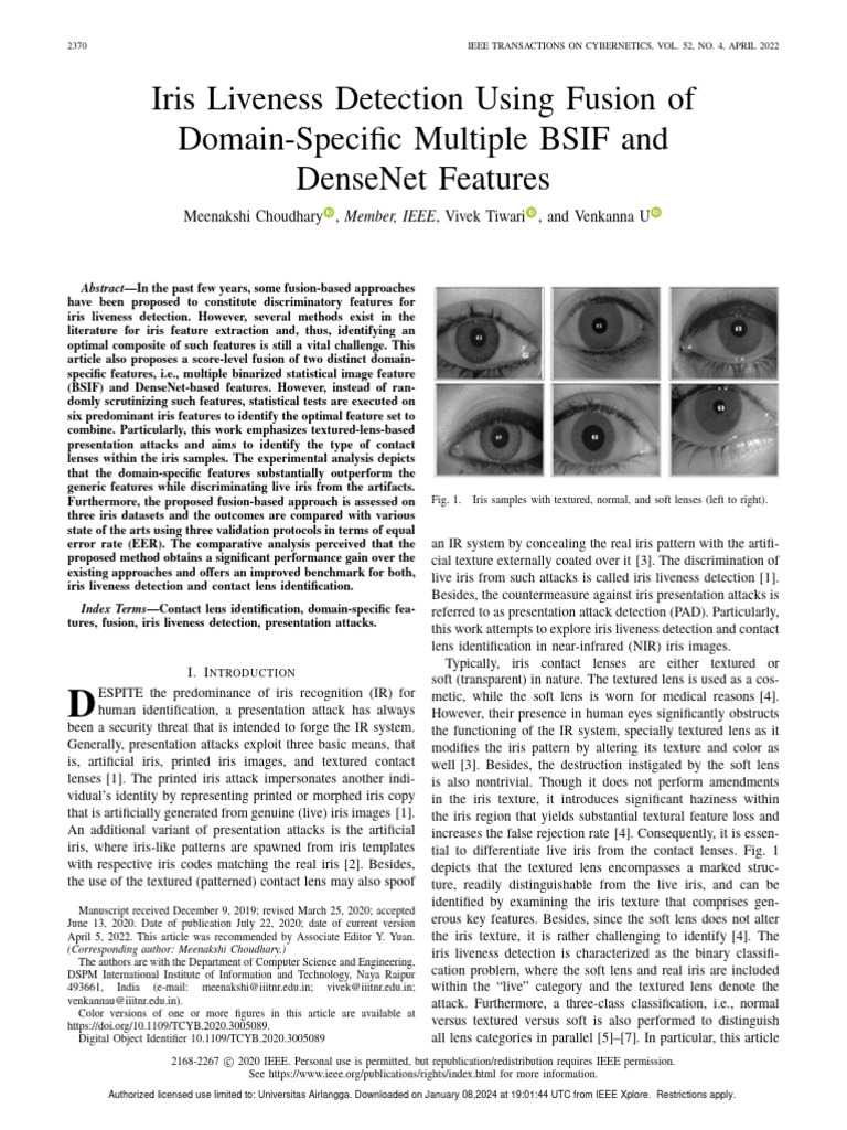 Iris Liveness Detection via Feature Fusion | PDF | Support Vector ...