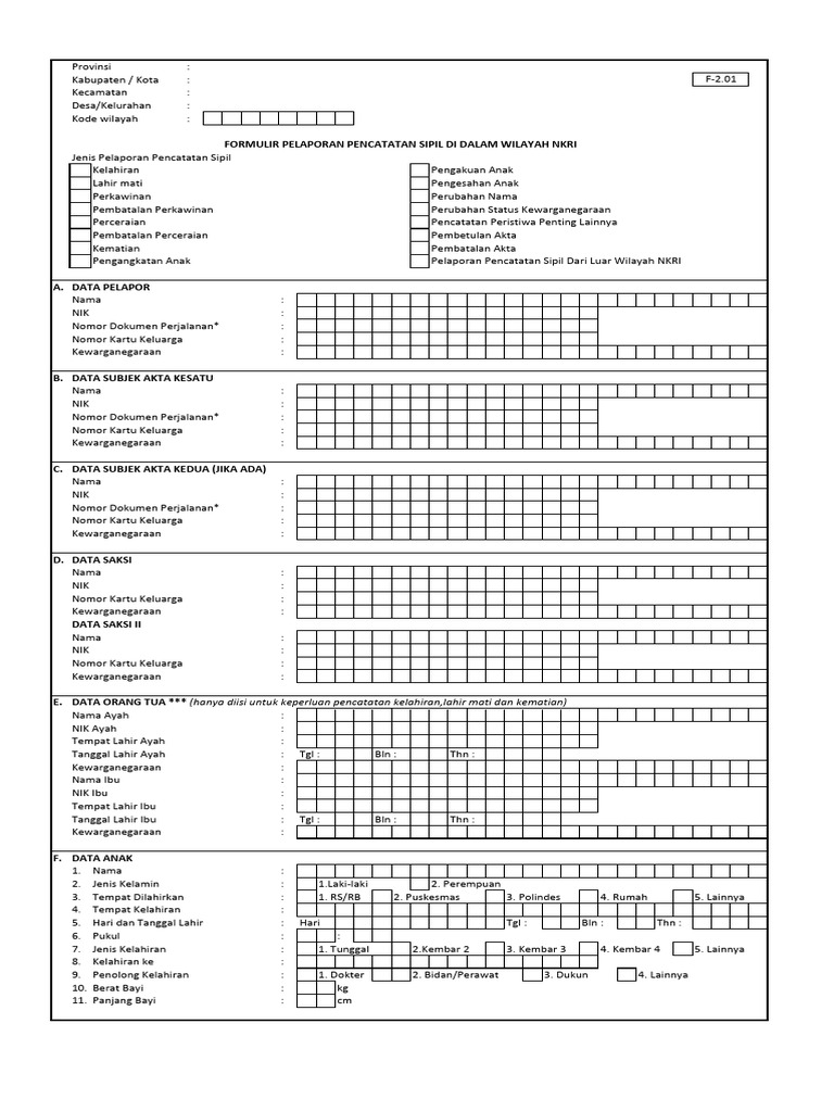 Formulir Pencatatan Sipil F201 | PDF