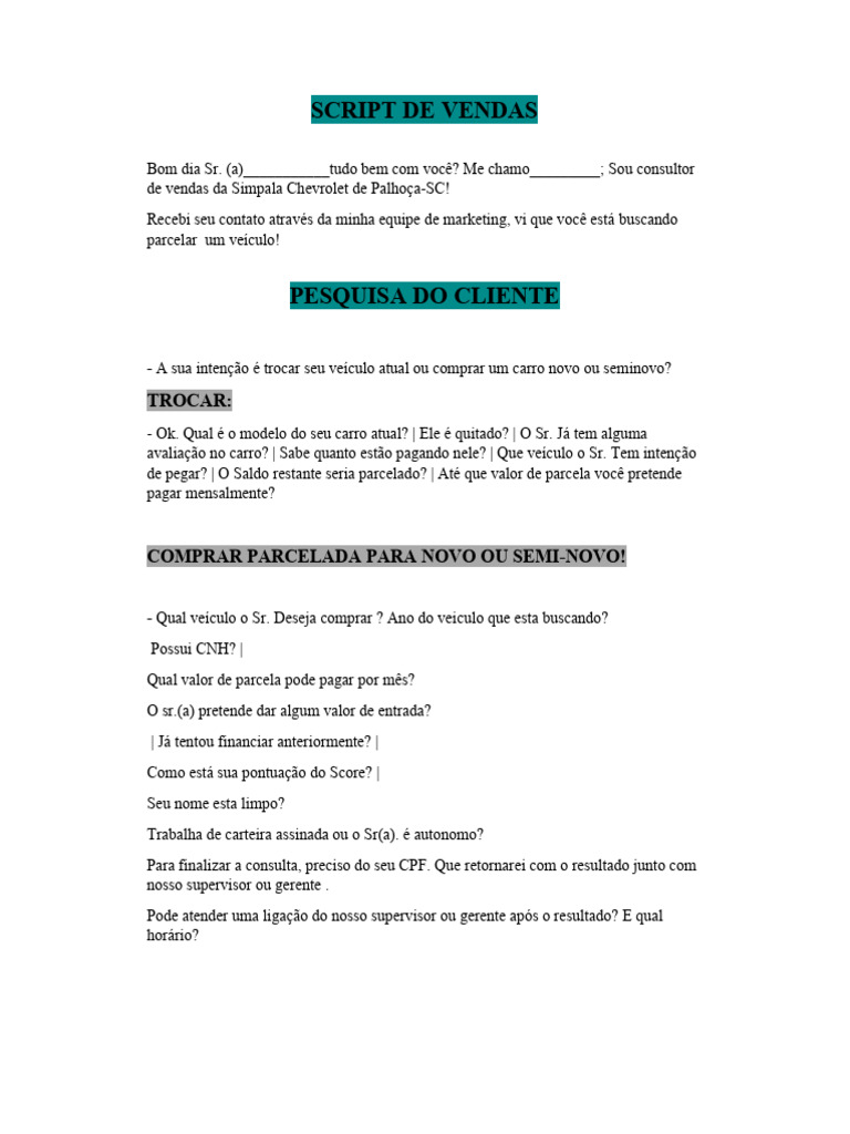 Script De Vendas Atualizado Pdf