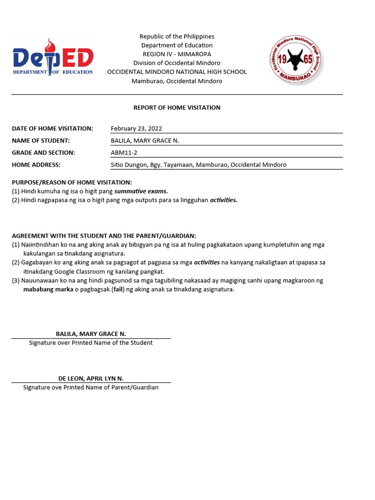 Home Visitation Form PDF