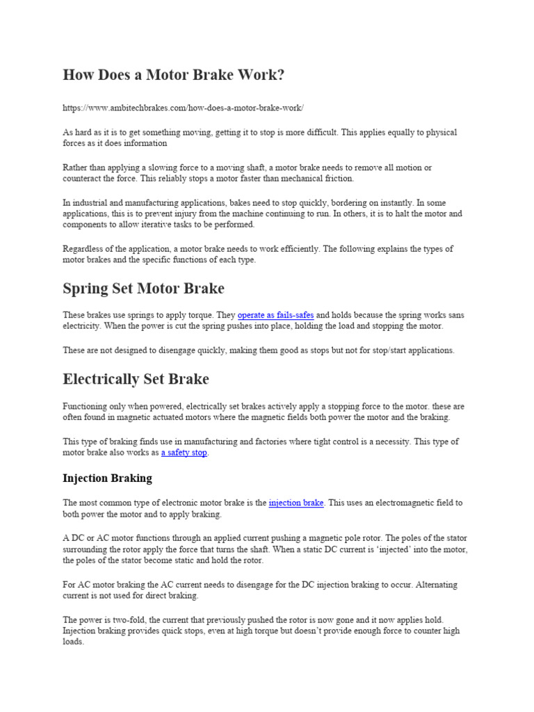How Does A Motor Brake Work PDF Electric Motor Brake