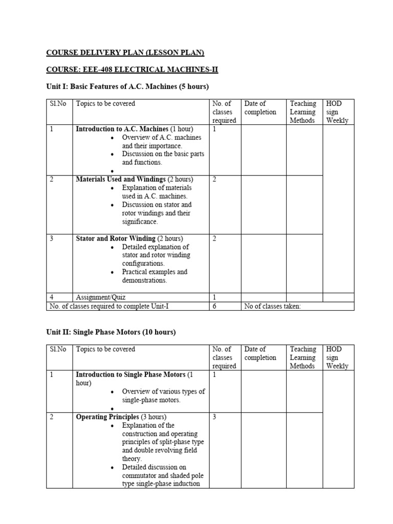 Electrical Machines II Course Plan | PDF | Technology & Engineering