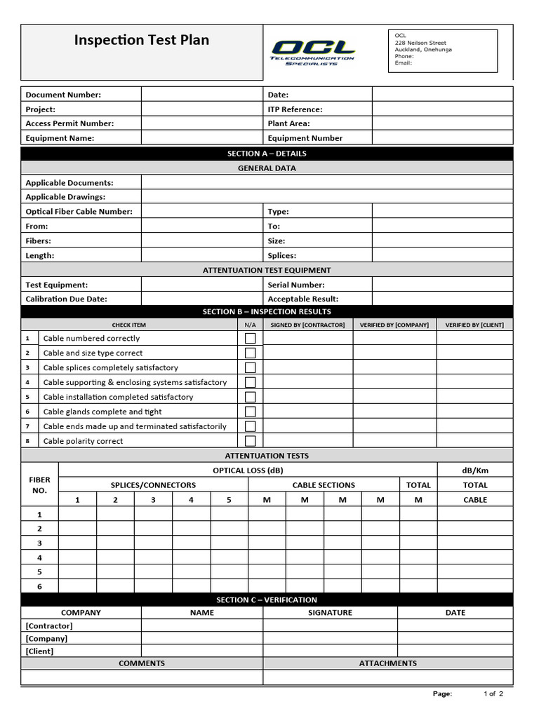 Optical Fiber Cable Inspection Plan | PDF | Optical Fiber | Equipment