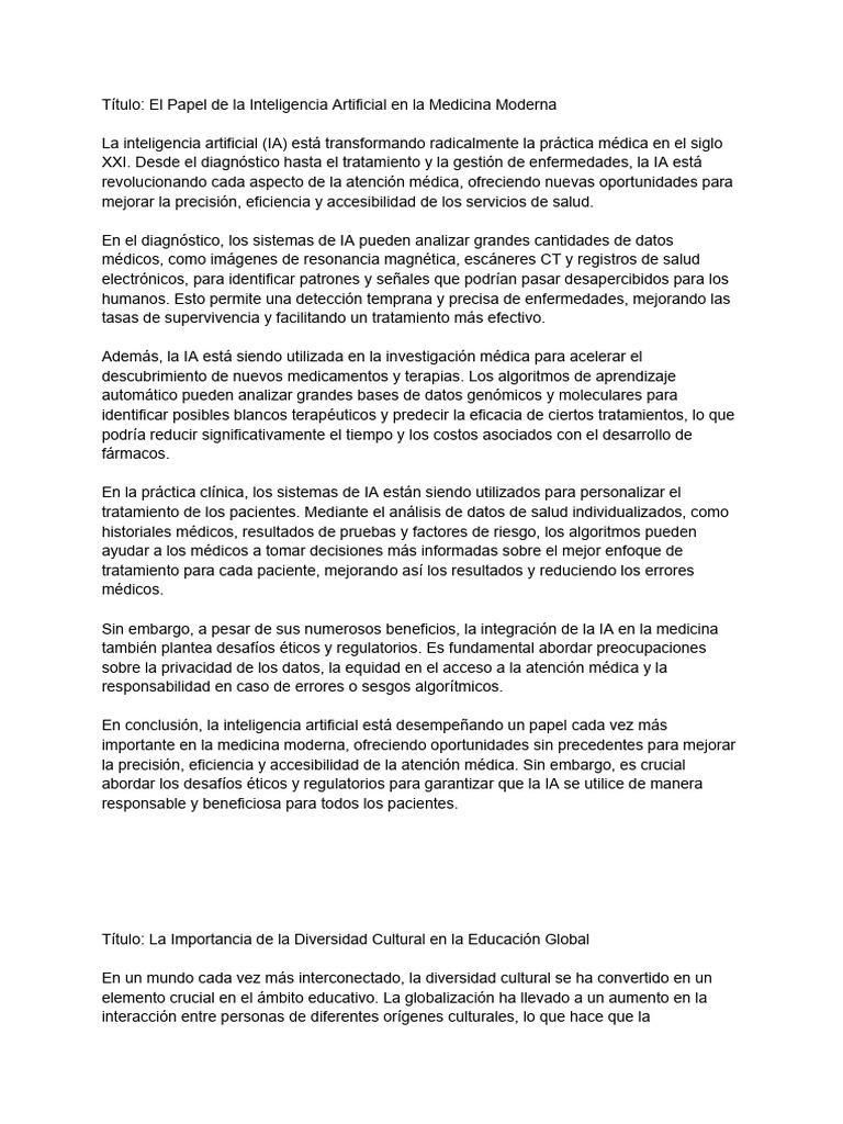 El Papel de La Inteligencia Artificial en La Medicina Moderna | PDF ...