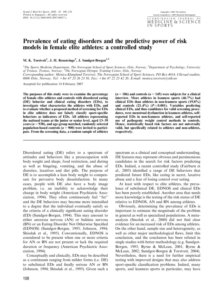 Prevalence of Eating Disorders and The Predictive Power of Risk Models ...