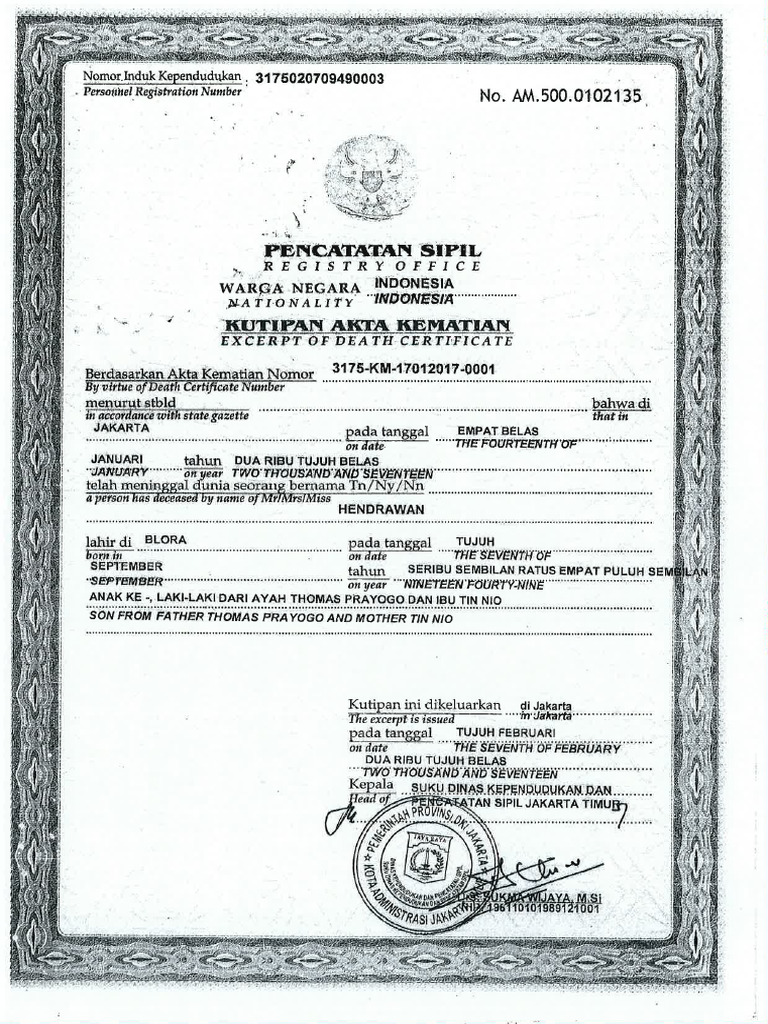 Kutipan Akta Kematian Pdf