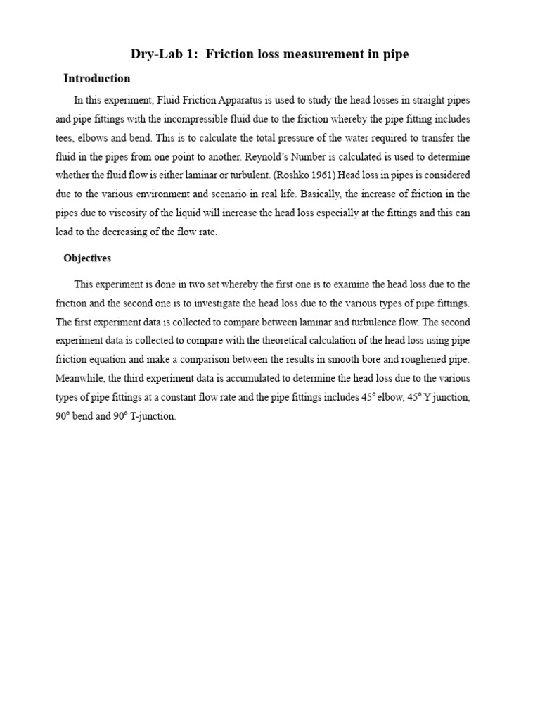 Lab1-Dry Lab On Friction Measurement in Pipe | PDF | Fluid Dynamics ...