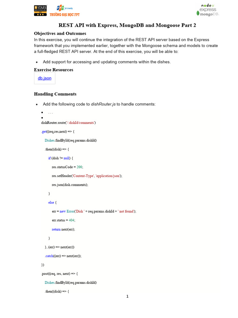 Exercise 14 - REST API With Express, MongoDB and Mongoose - P2 | PDF ...