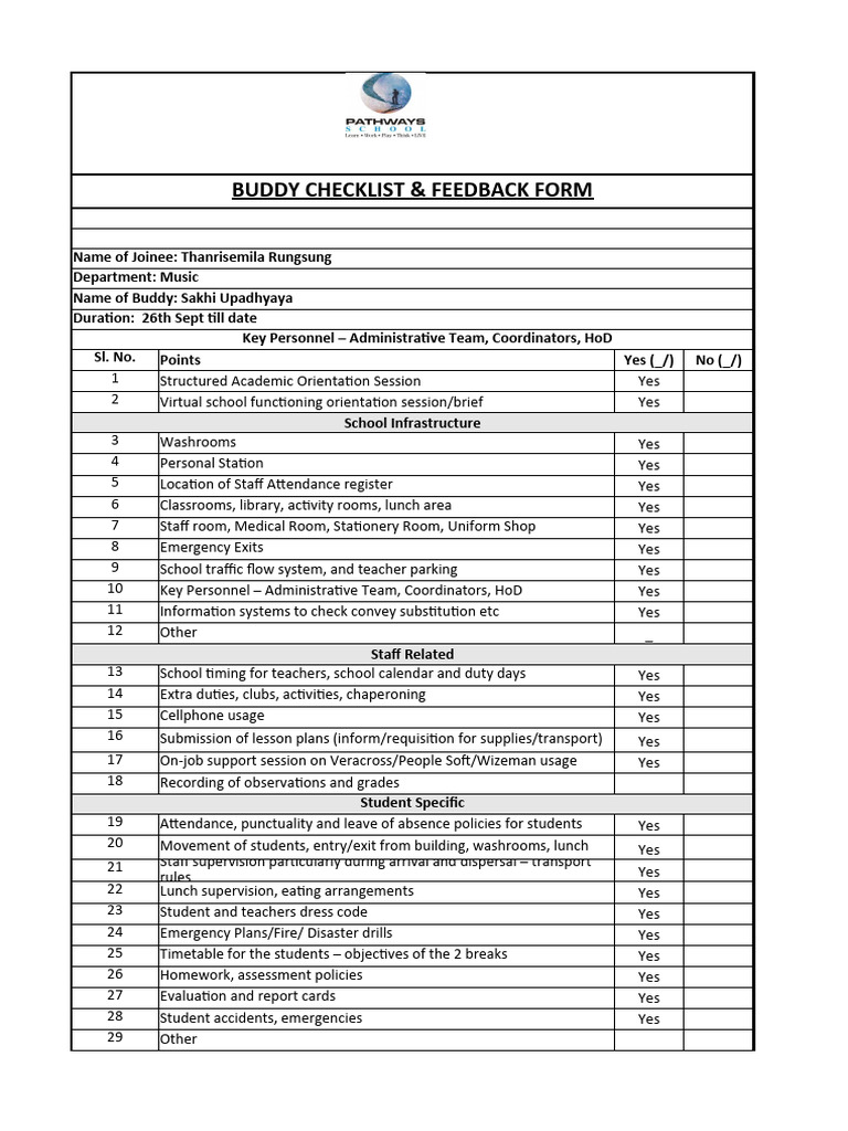 Buddy Checklist
