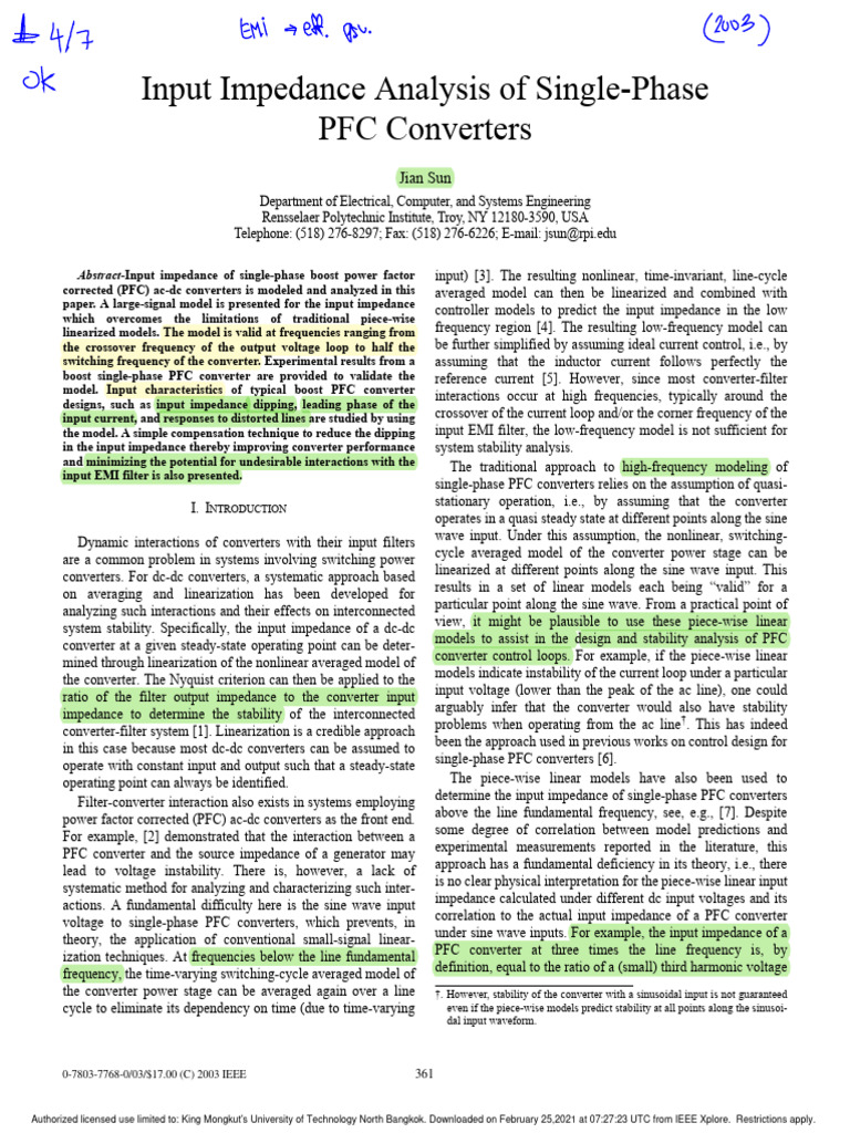 Input Impedance of Single-Phase PFC Converters | PDF | Electrical ...