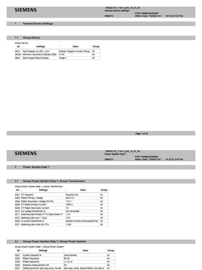Device and Power System Settings Guide | PDF | Transformer ...