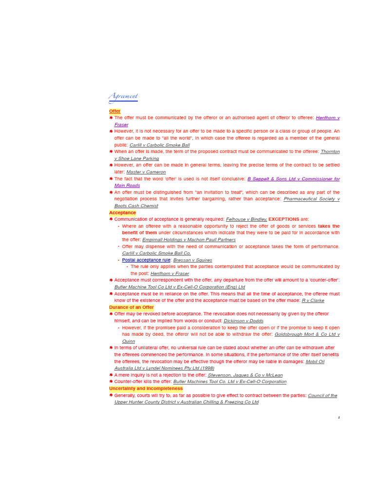Cases | PDF | Offer And Acceptance | Consideration