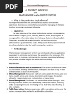 Restraurent Management Project Synopsis