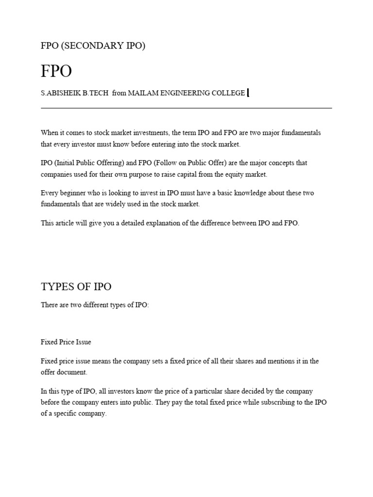 IPO vs FPO: Key Differences Explained | PDF | Career & Growth