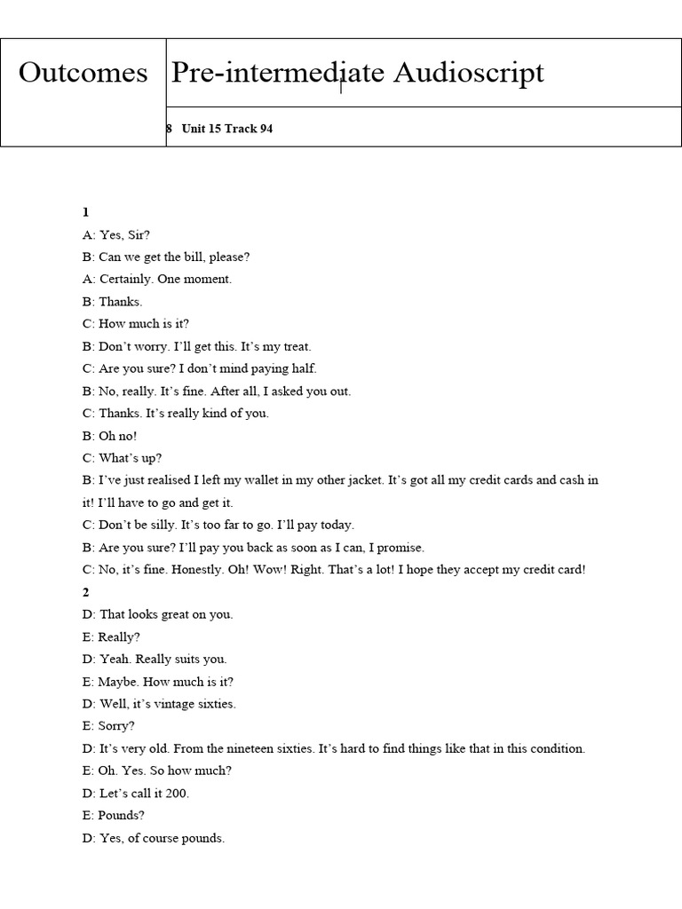 Pre-Intermediate Audioscript Unit 15 | PDF