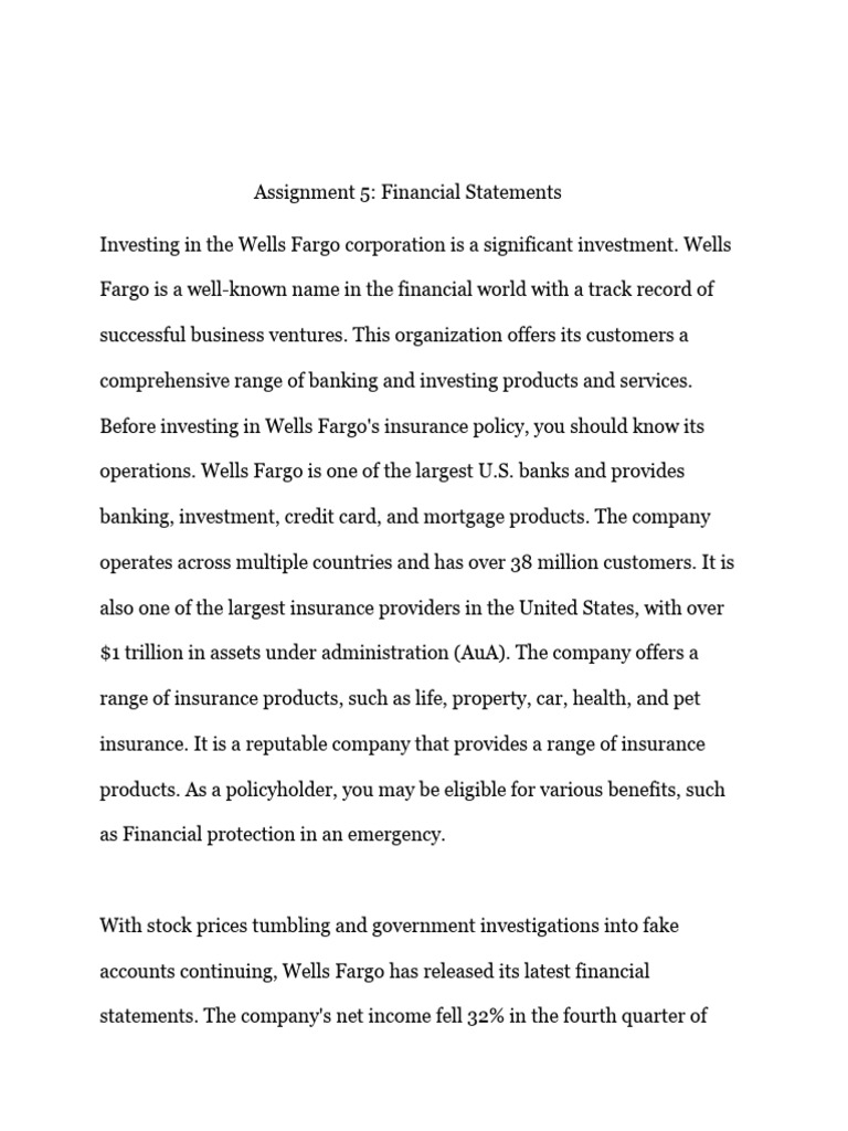 Assignment 5 Financial Statements. | PDF | Wells Fargo | Insurance