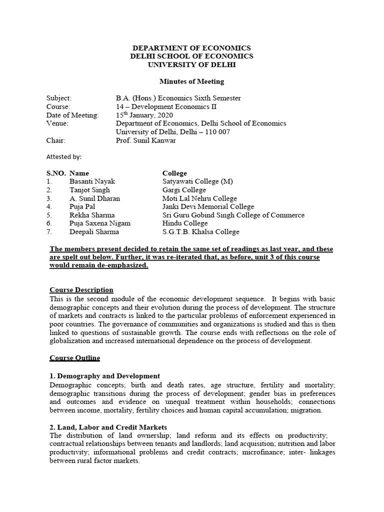 B.A.H 14 Development Economics II 6th Semester 15.01.2020 | PDF ...