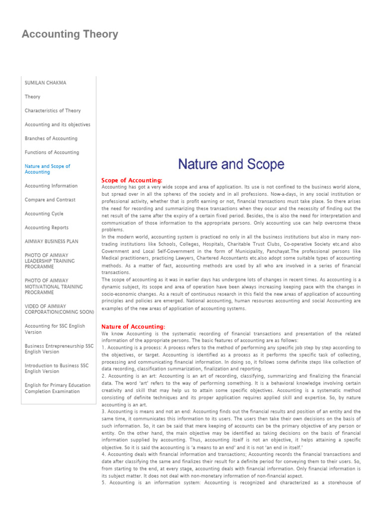 Nature and Scope of Accounting | PDF