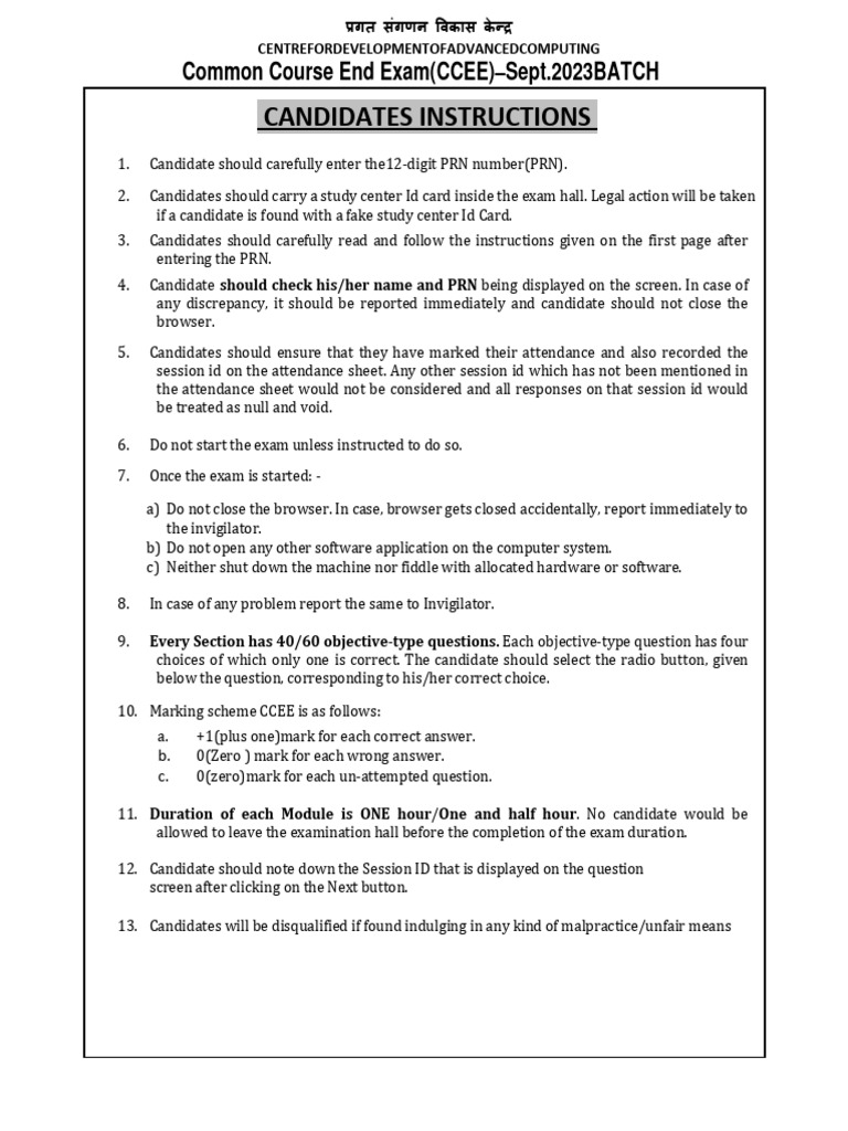 CCEE Exam Guidelines for Sept 2023 | PDF | Personal Digital Assistant ...