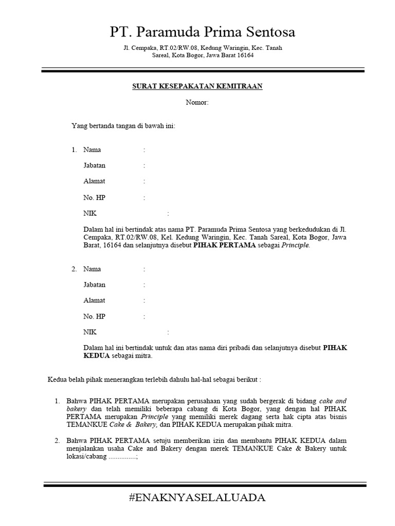 Surat Perjanjian Kemitraan TEMANKUE | PDF | Bisnis