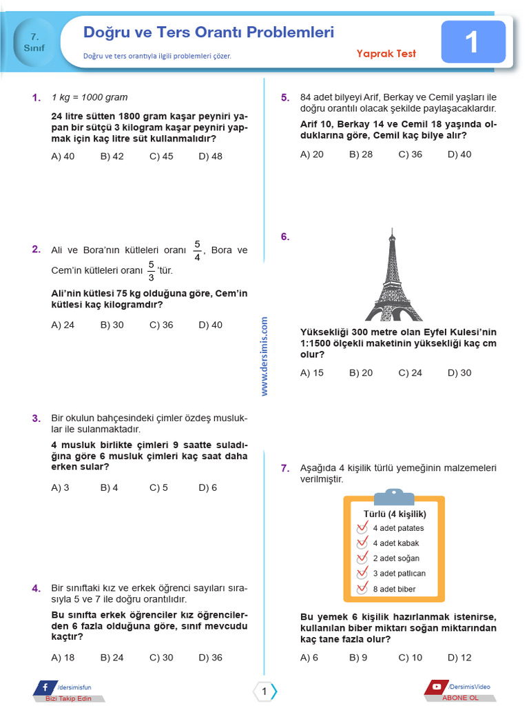 9 Dogruve Ters Oranti Problemleri Test 1 | PDF