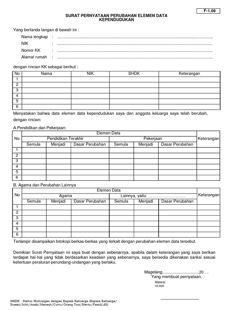 F1 06 surat pernyataan perubahan elemen data kependudukan ok materai