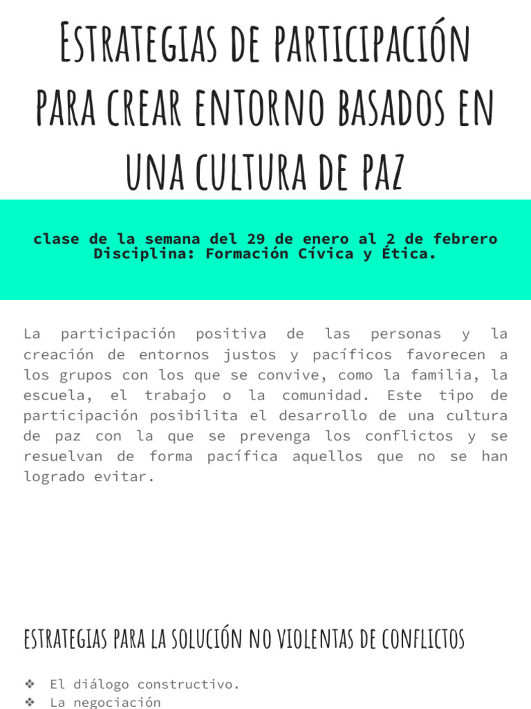 Estrategias para una Cultura de Paz | PDF | Crecimiento personal y ...