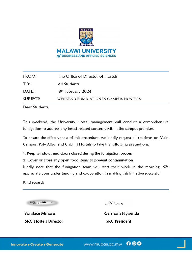 Weekend Fumigation Notice for Hostels | PDF | Technology & Engineering