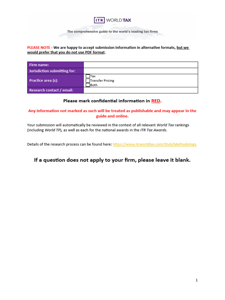 worldtaxitrawardssubmissionform2025 PDF Taxes Business