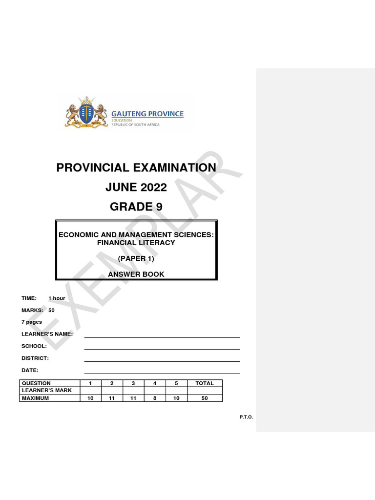 Grade 9 EMS Financial Literacy Exam | PDF | Debits And Credits ...