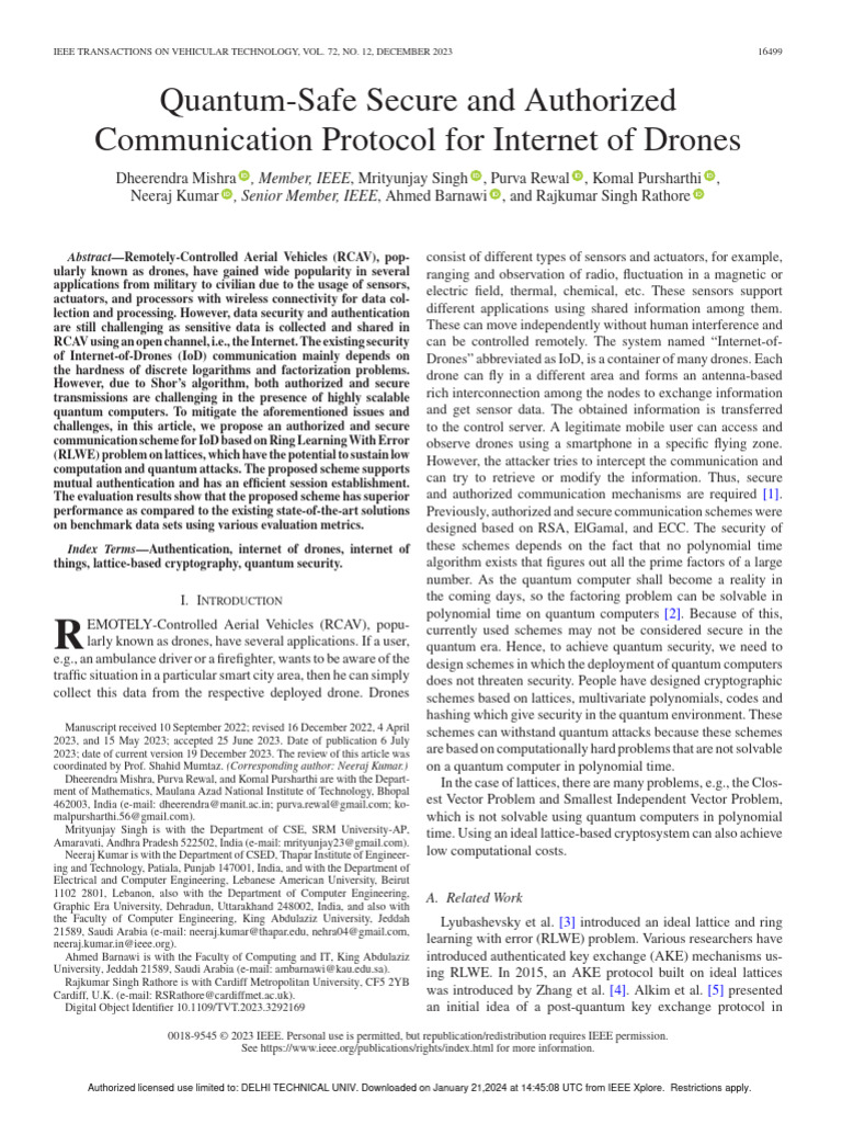 Quantum-Safe Drone Communication Protocol | PDF | Business | Computers